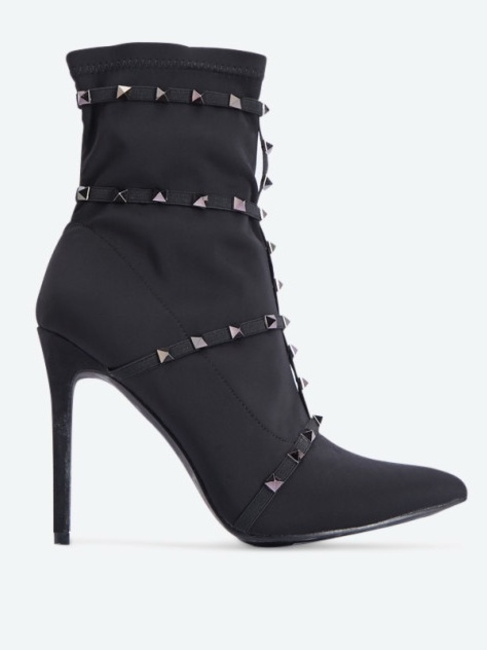 Rock Stud Black Heeled Sock Boot